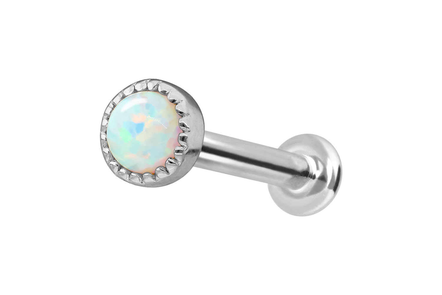 14 Karat Gold Labret Piercing mit Push Fit SYNTHETISCHER OPAL